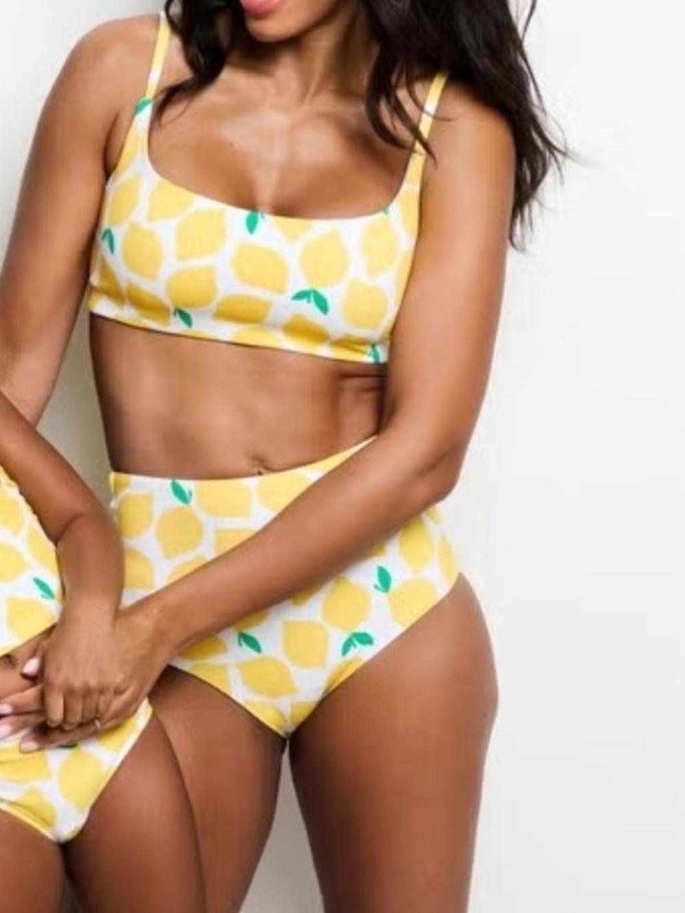 Hanna Andersson Yellow Lemon-Print High-Waist Bikini Size M/L